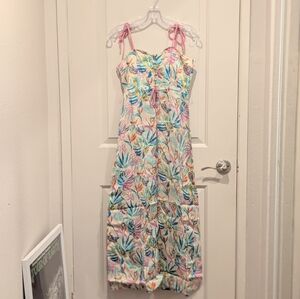 NKN Nekane Colorful Leaf Print Long Blouse / Swim Cover-up Small NWT